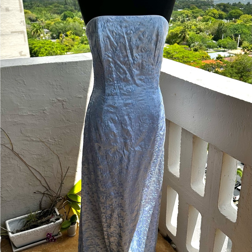 Jessica McClintock Blue Strapless Embroidered Gown Sz 10 Fits 6 NWT Formal Prom - Picture 11 of 13